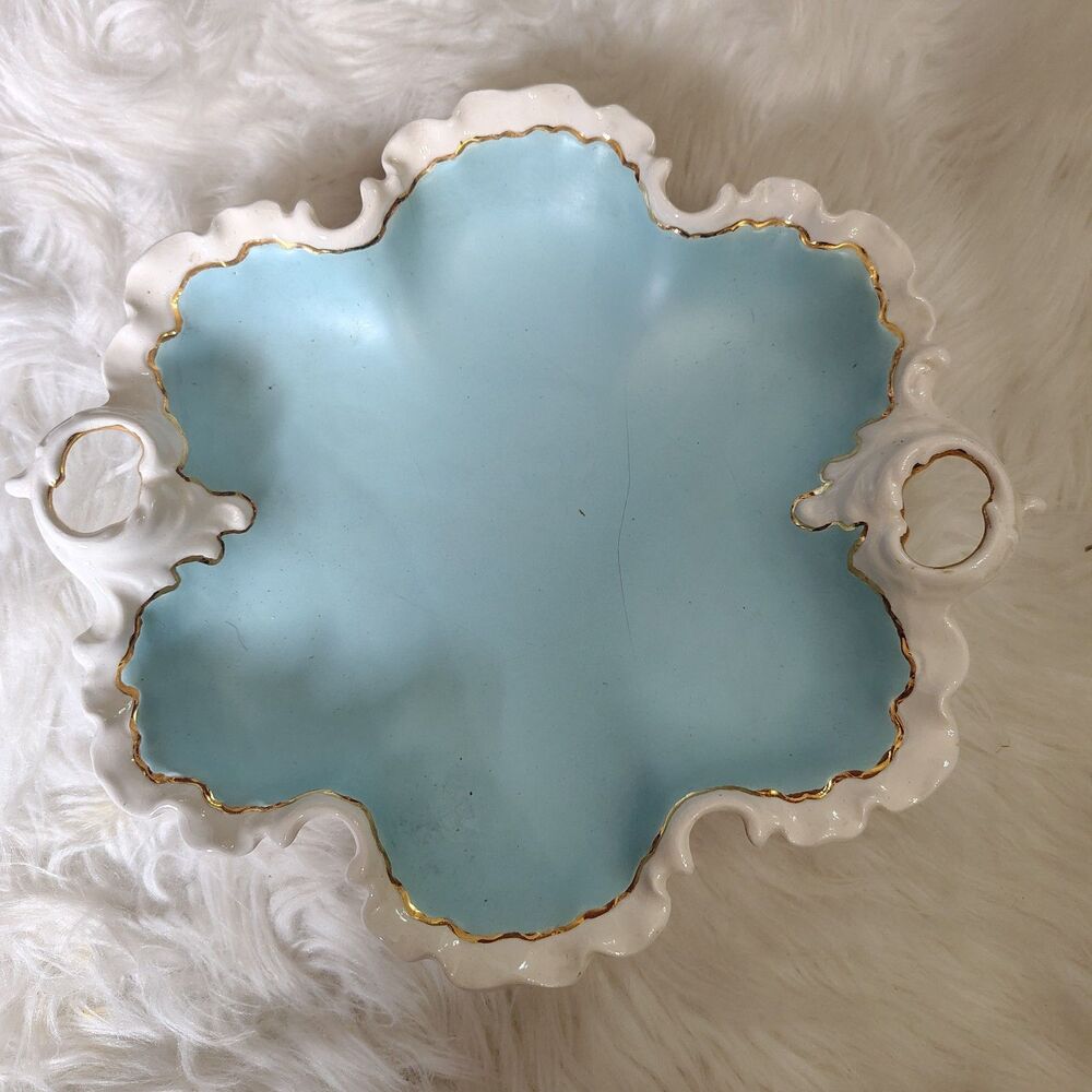 French Porcelain VTG Trinket Dish/Serving Dish Scalloped Edges 22k Gold Lining